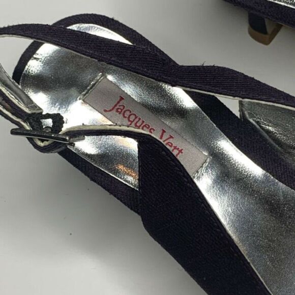 Jacques Vert Dark Purple Pointed Toe Slingback Kitten Heels Shoes - Picture 5 of 10